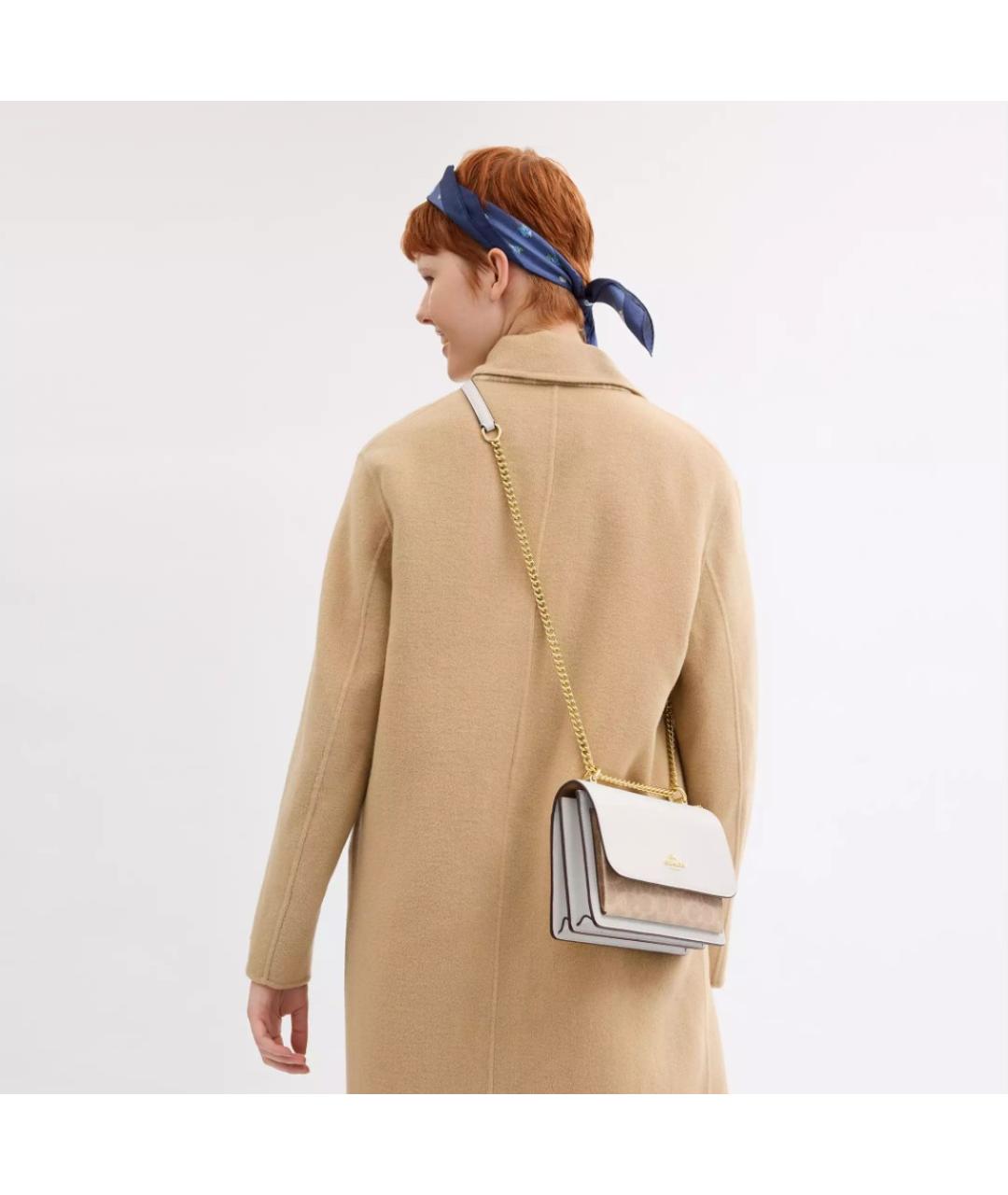 COACH Бежевая кожаная сумка через плечо, фото 7
