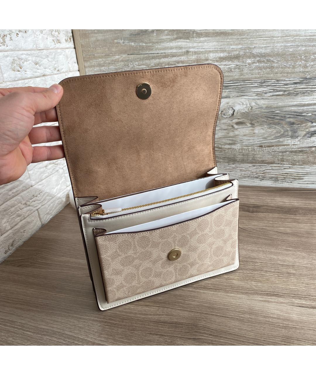 COACH Бежевая кожаная сумка через плечо, фото 5