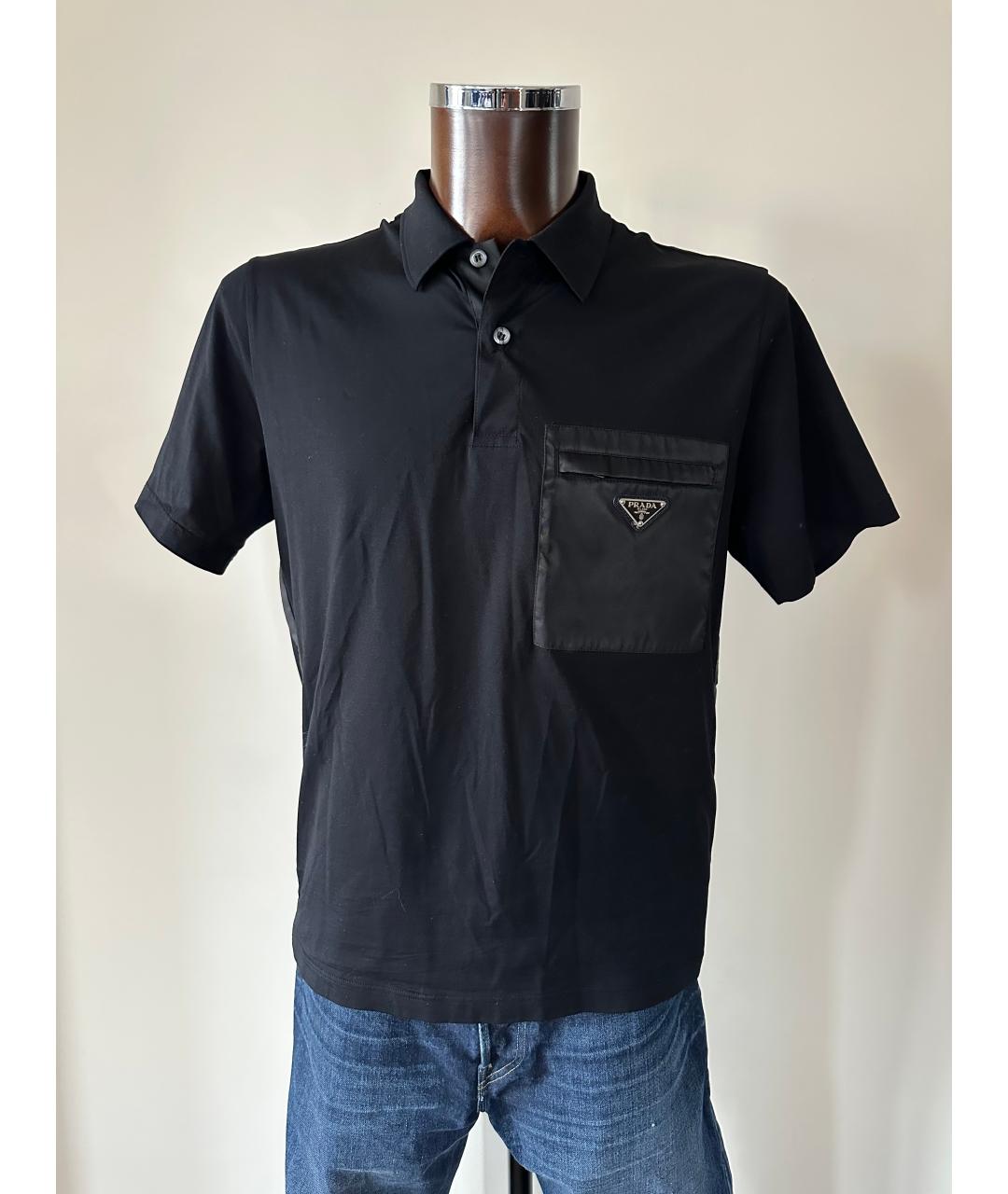 PRADA Черное хлопковое поло с коротким рукавом, фото 6