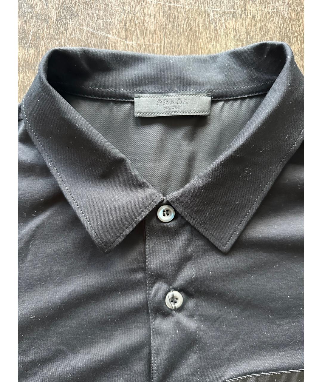 PRADA Черное хлопковое поло с коротким рукавом, фото 3