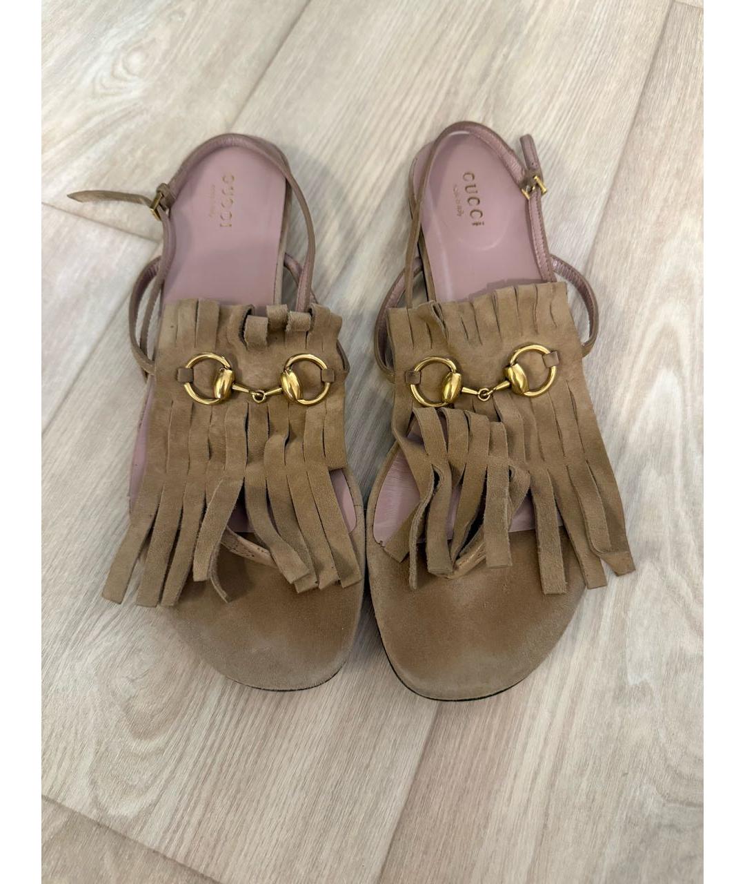 GUCCI Коричневые замшевые сандалии, фото 7