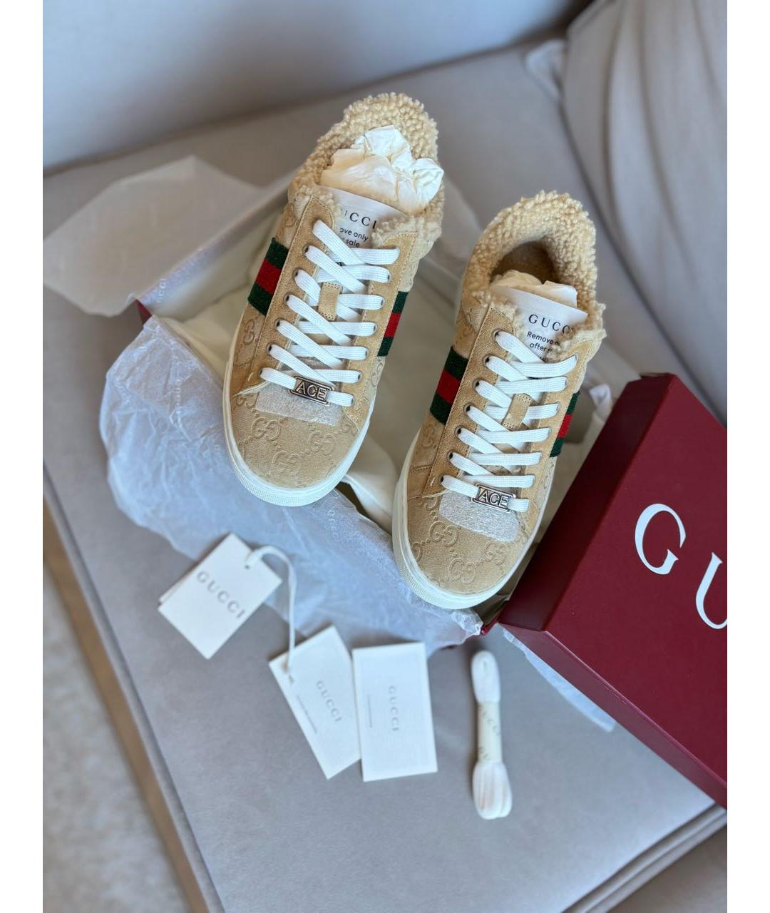 GUCCI Коричневые замшевые кеды, фото 6