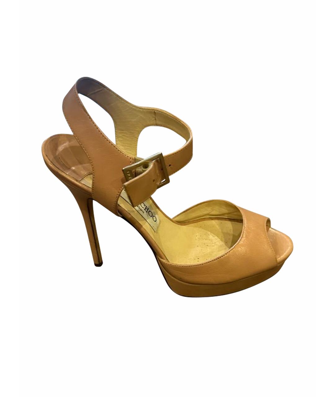 JIMMY CHOO Бежевые кожаные босоножки, фото 4