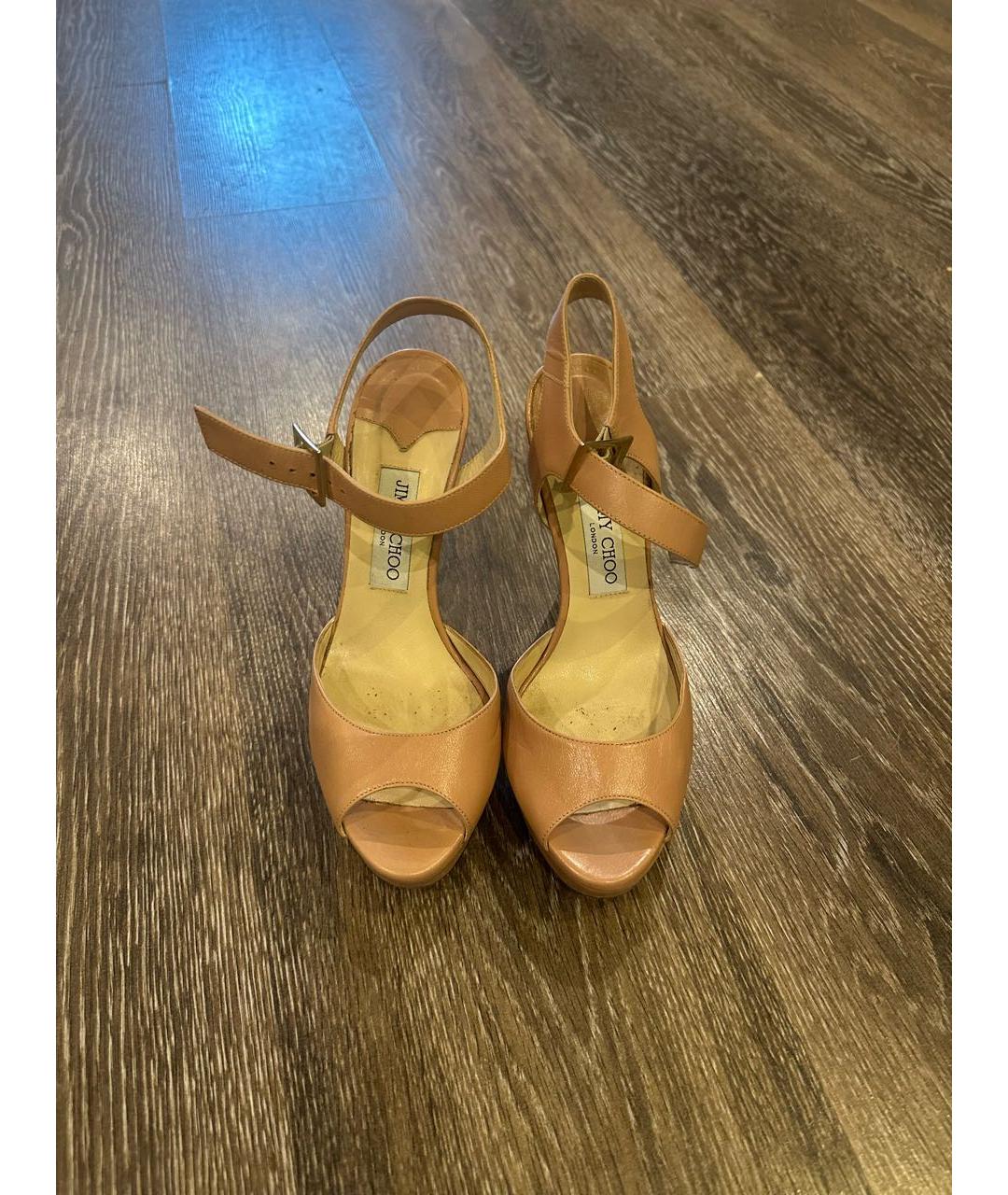 JIMMY CHOO Бежевые кожаные босоножки, фото 2