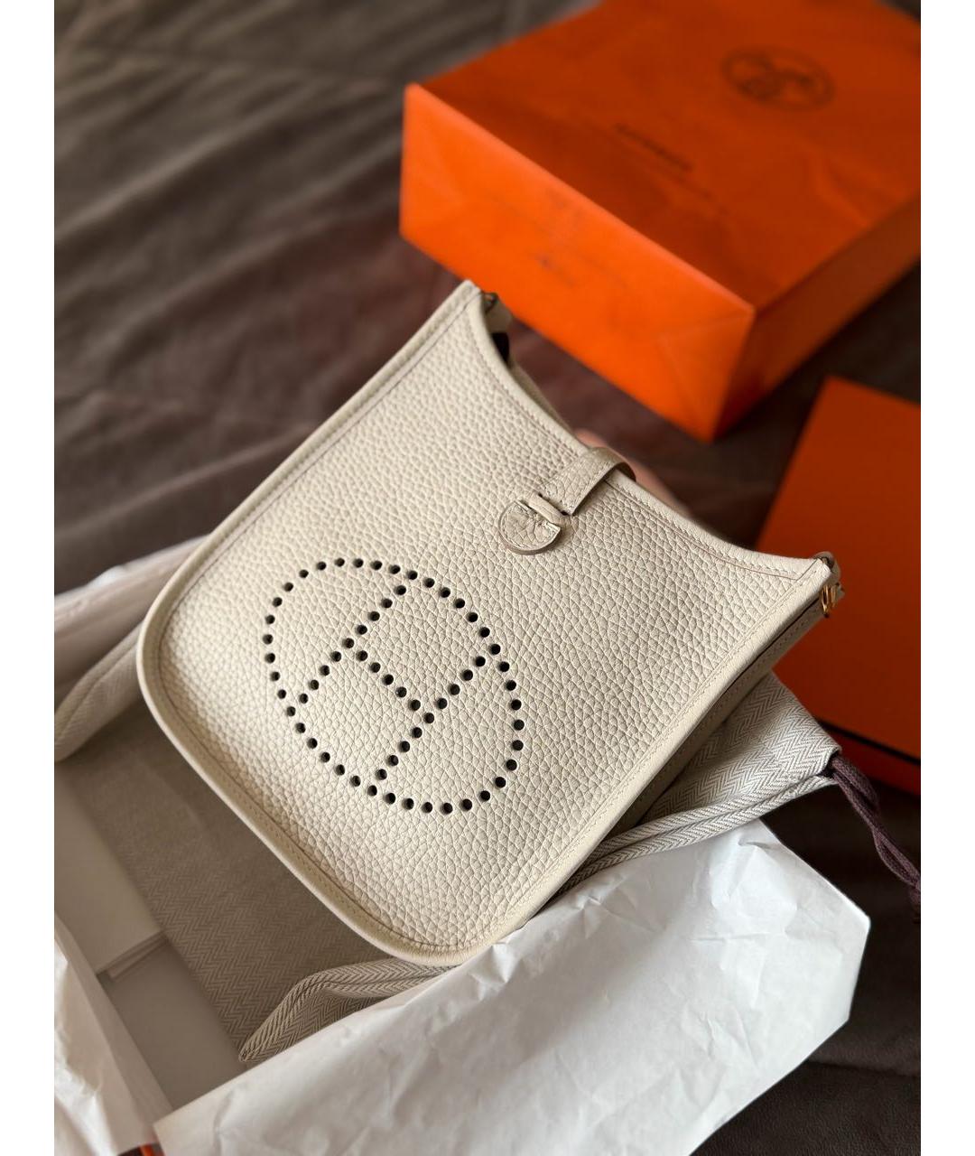 HERMES Белая кожаная сумка через плечо, фото 5