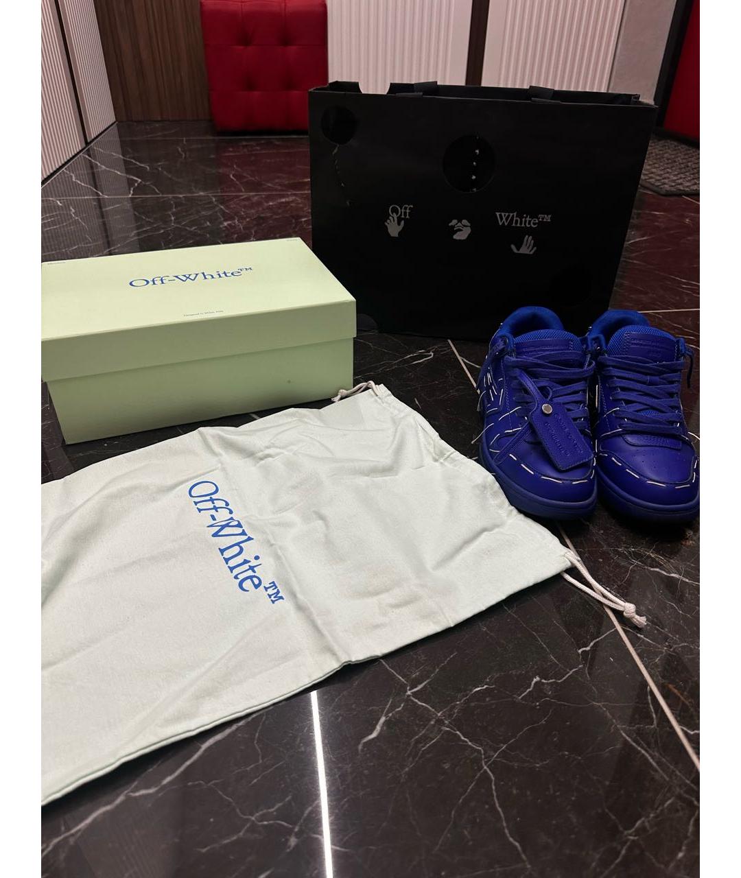 OFF-WHITE Синие кожаные кеды, фото 5