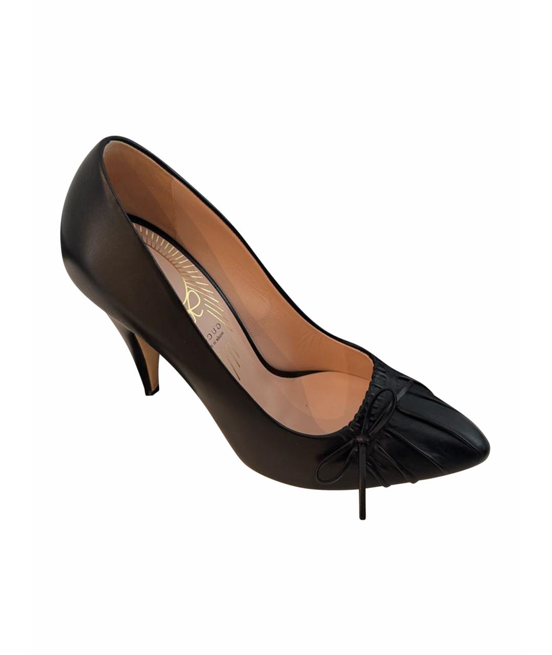 GUCCI Черные кожаные босоножки, фото 1