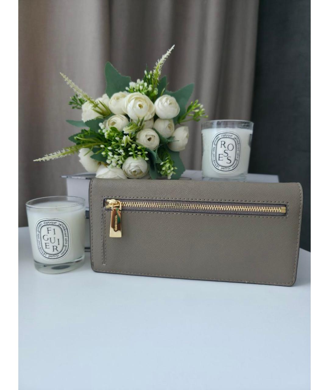 MICHAEL KORS Бежевый кожаный кошелек, фото 7