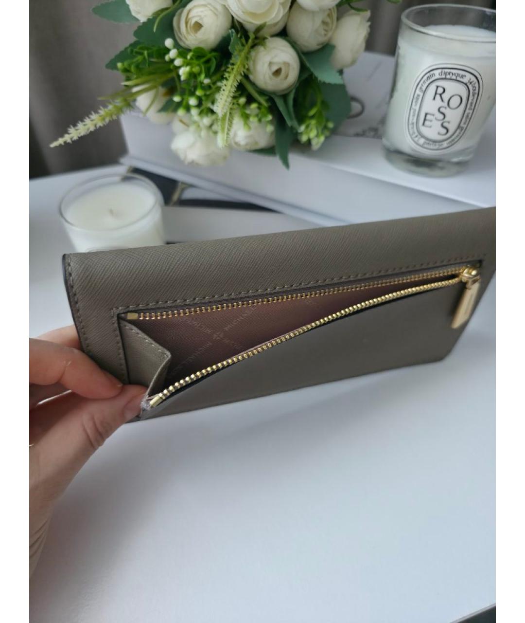 MICHAEL KORS Бежевый кожаный кошелек, фото 8