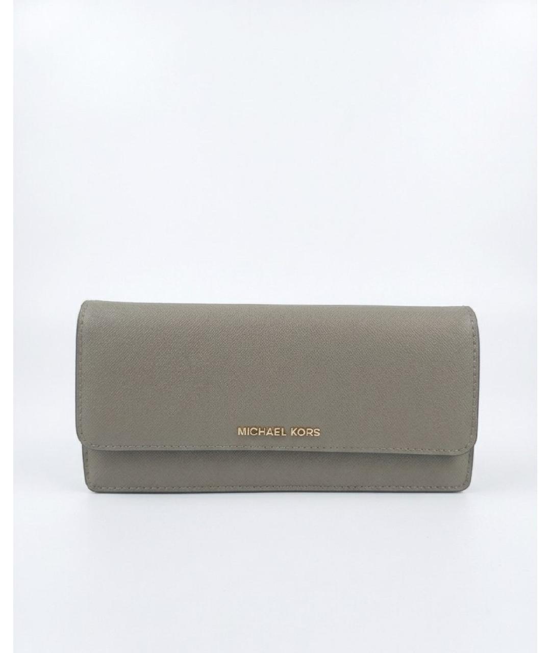 MICHAEL KORS Бежевый кожаный кошелек, фото 10