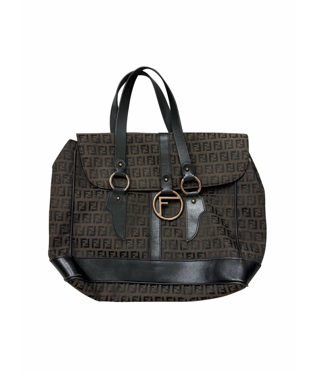 FENDI Коричневая тканевая сумка с короткими ручками, фото 1