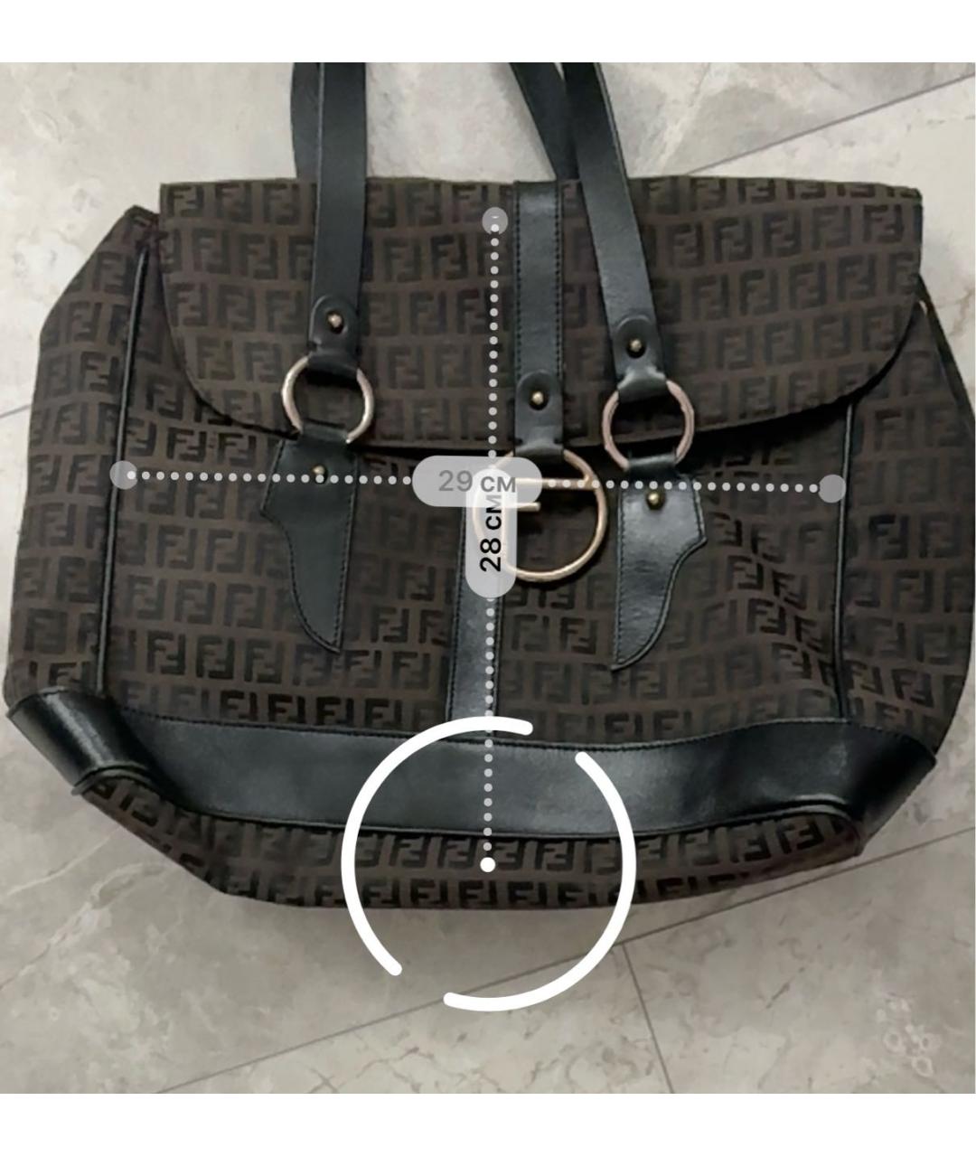 FENDI Коричневая тканевая сумка с короткими ручками, фото 3