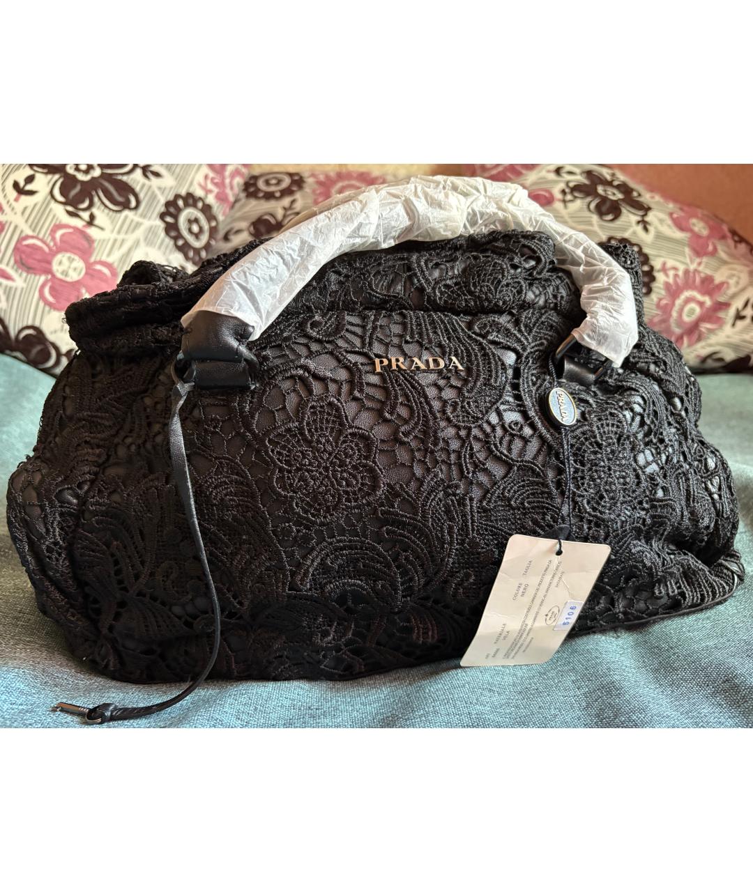 PRADA Черная бархатная сумка с короткими ручками, фото 4