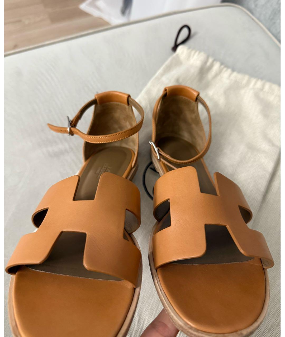HERMES Коричневые кожаные сандалии, фото 8