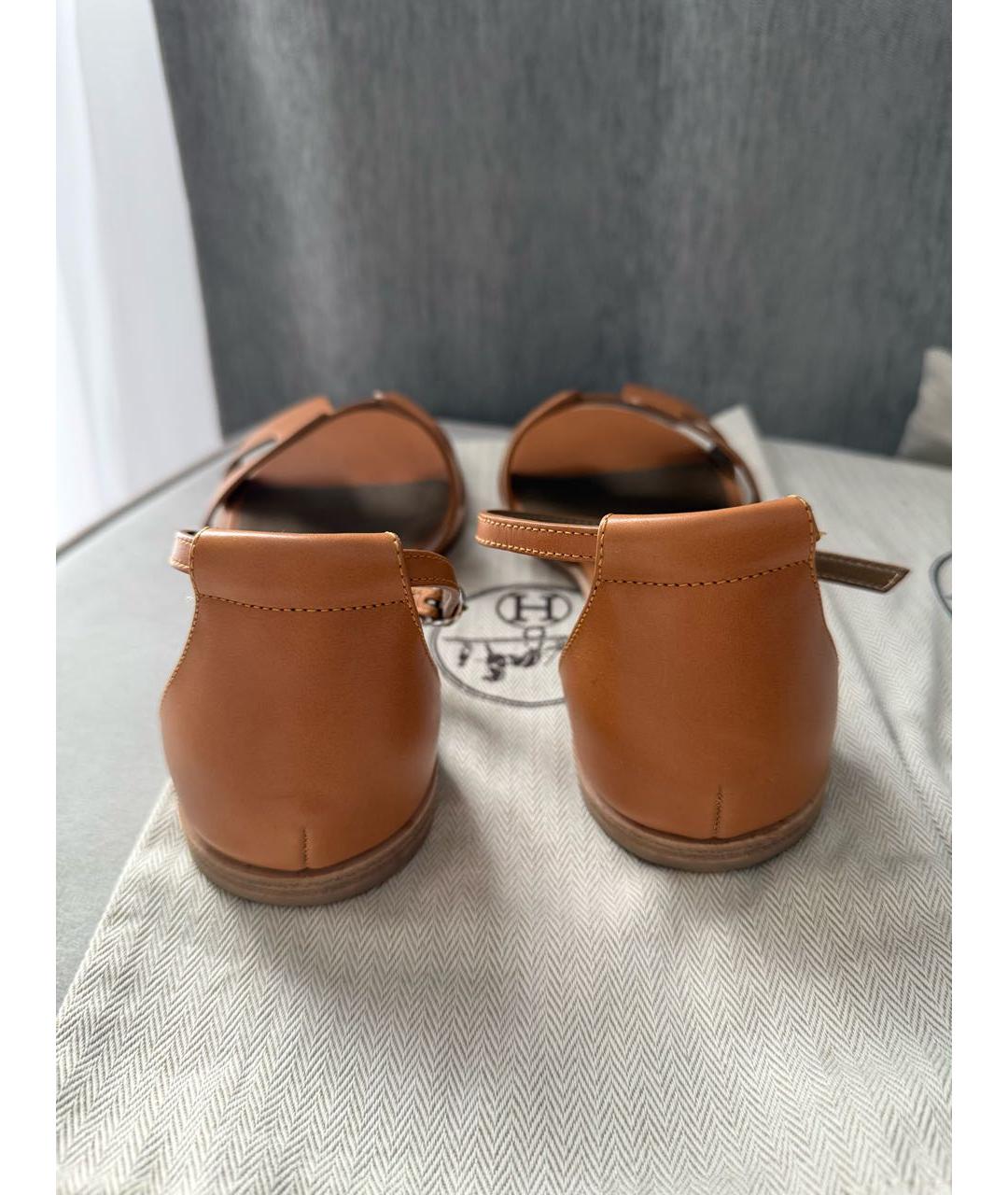 HERMES Коричневые кожаные сандалии, фото 4