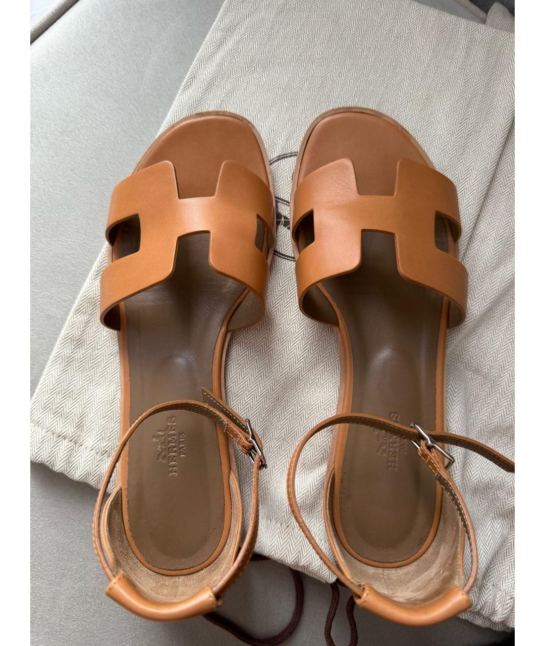 HERMES Коричневые кожаные сандалии, фото 3