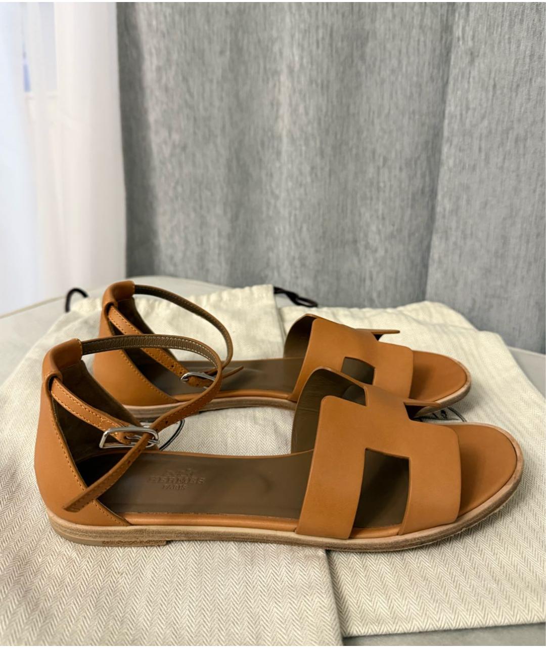 HERMES Коричневые кожаные сандалии, фото 9