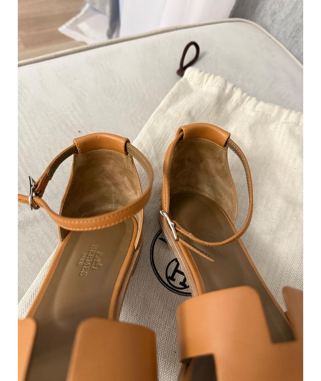 HERMES Коричневые кожаные сандалии, фото 7