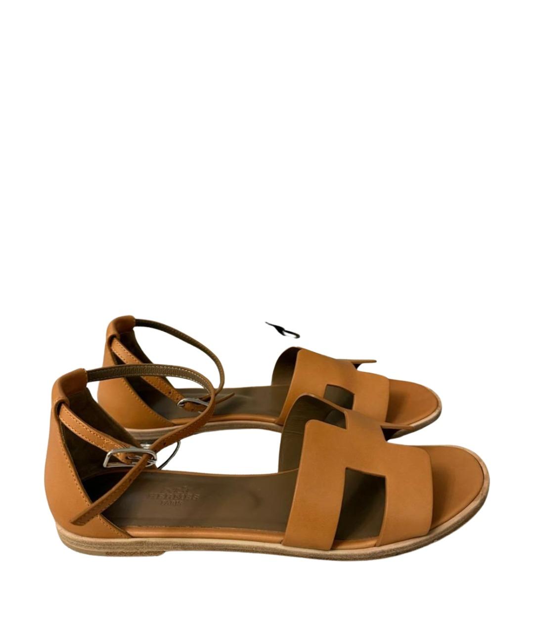 HERMES Коричневые кожаные сандалии, фото 1
