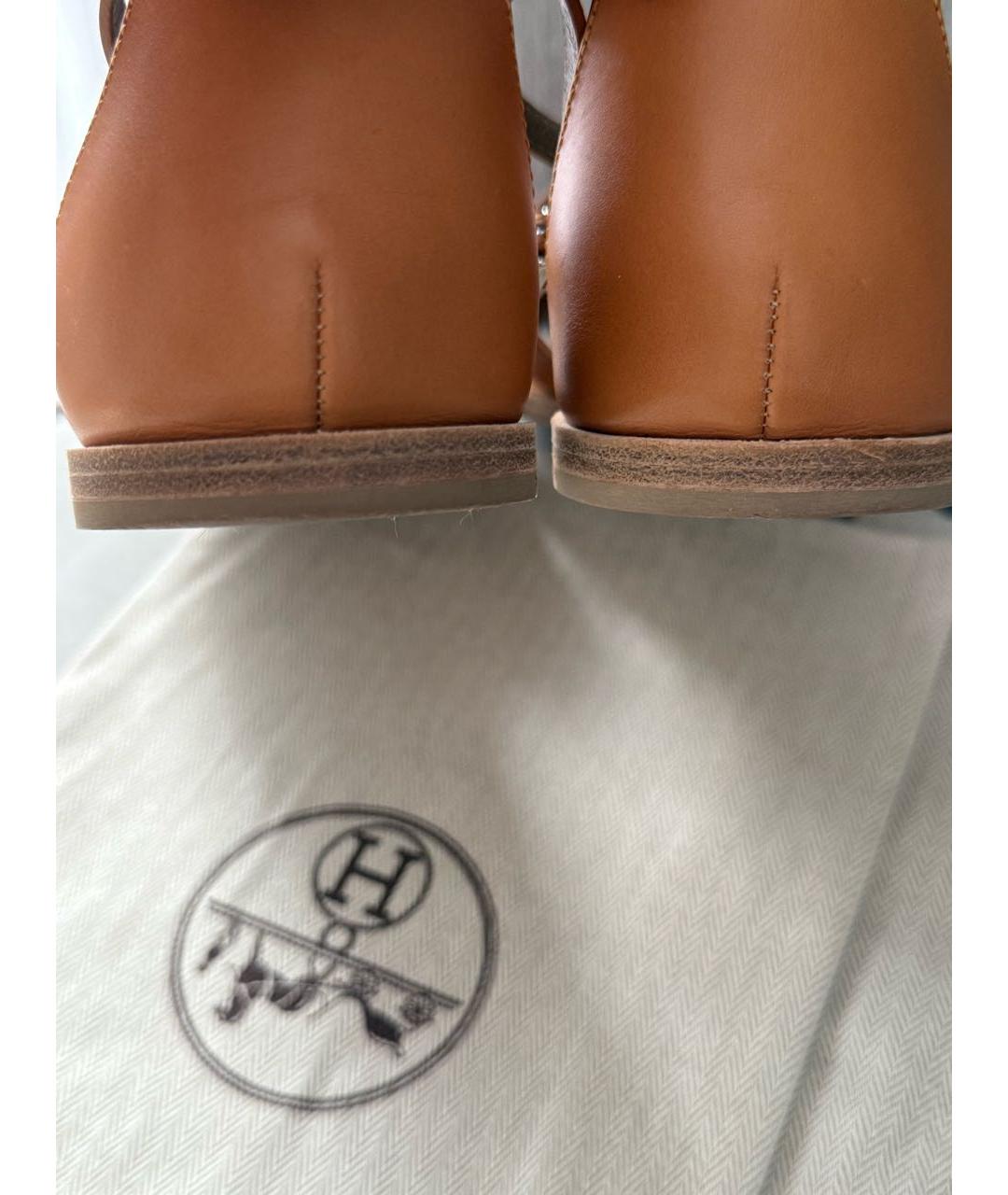 HERMES Коричневые кожаные сандалии, фото 5