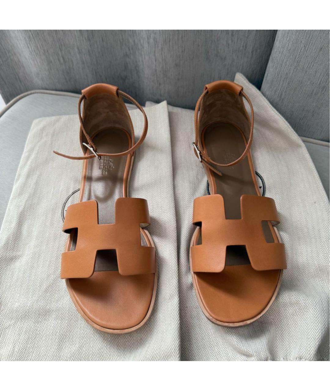 HERMES Коричневые кожаные сандалии, фото 2