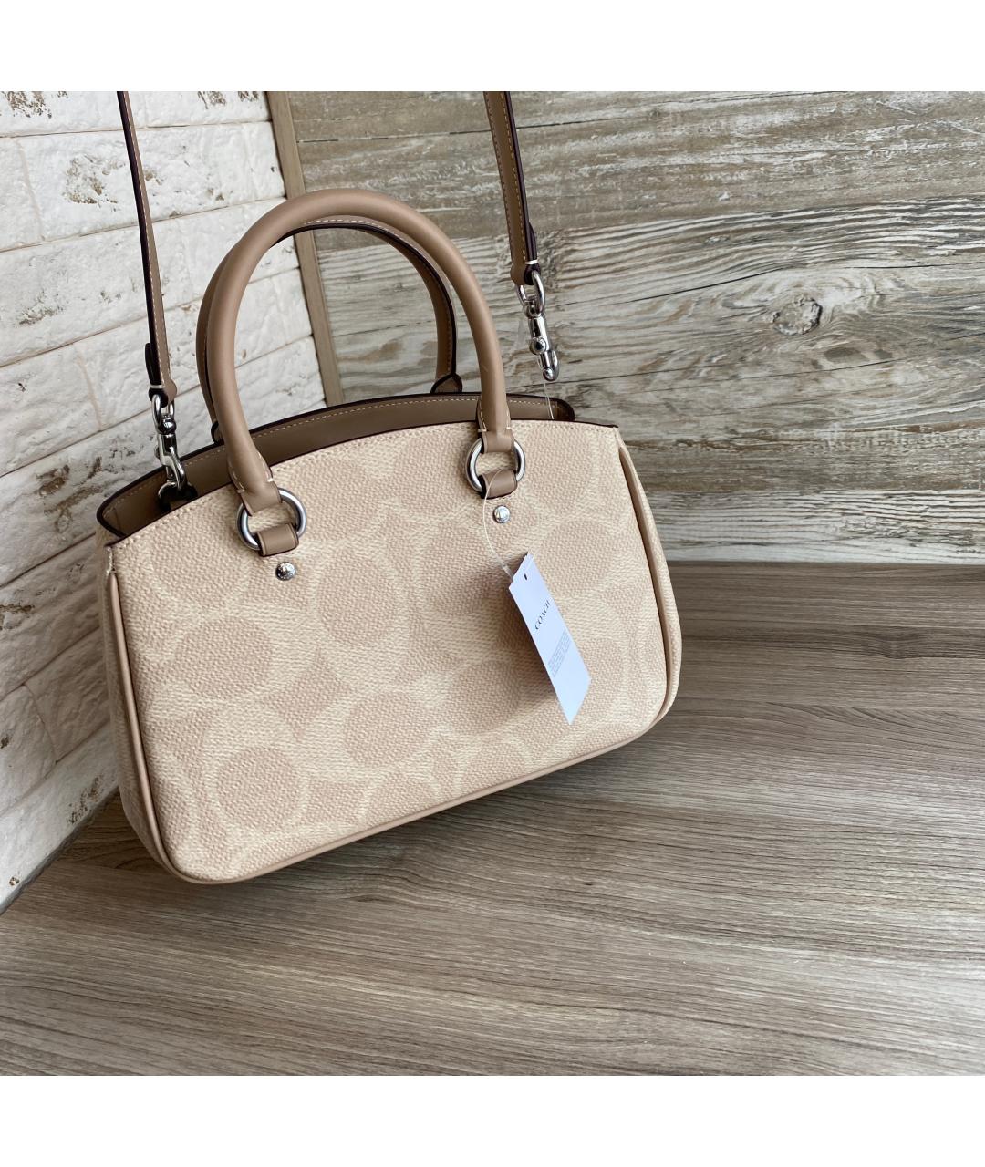 COACH Бежевая сумка с короткими ручками, фото 5