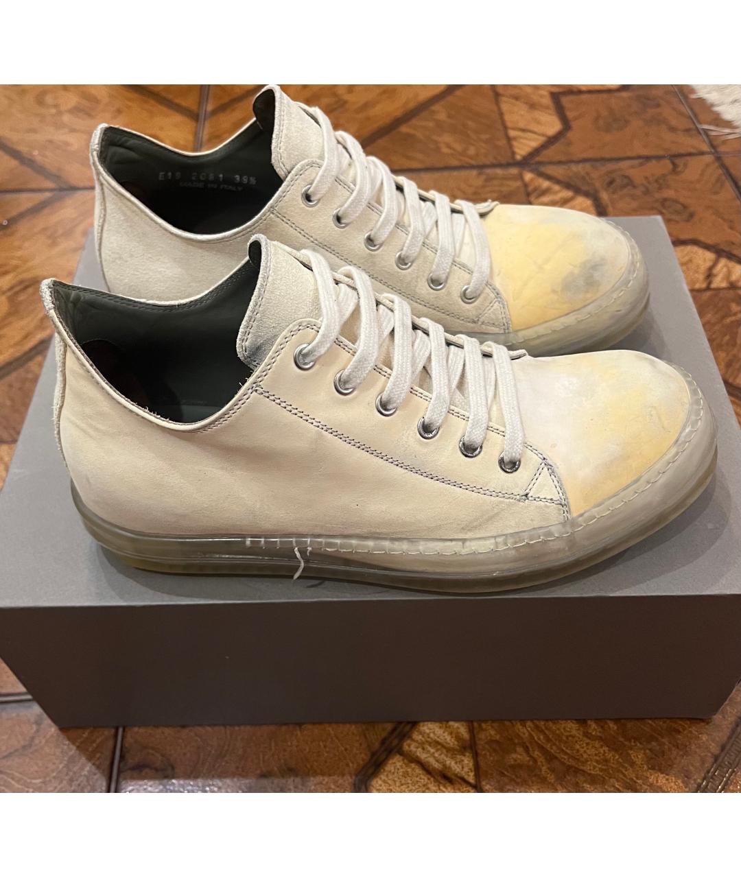 RICK OWENS Бежевые кожаные низкие кроссовки / кеды, фото 9