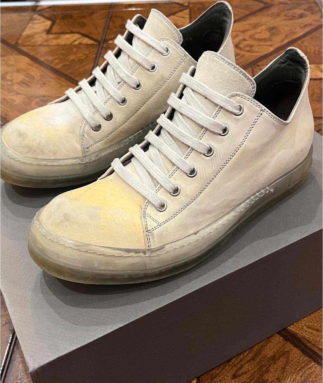 RICK OWENS Бежевые кожаные низкие кроссовки / кеды, фото 4