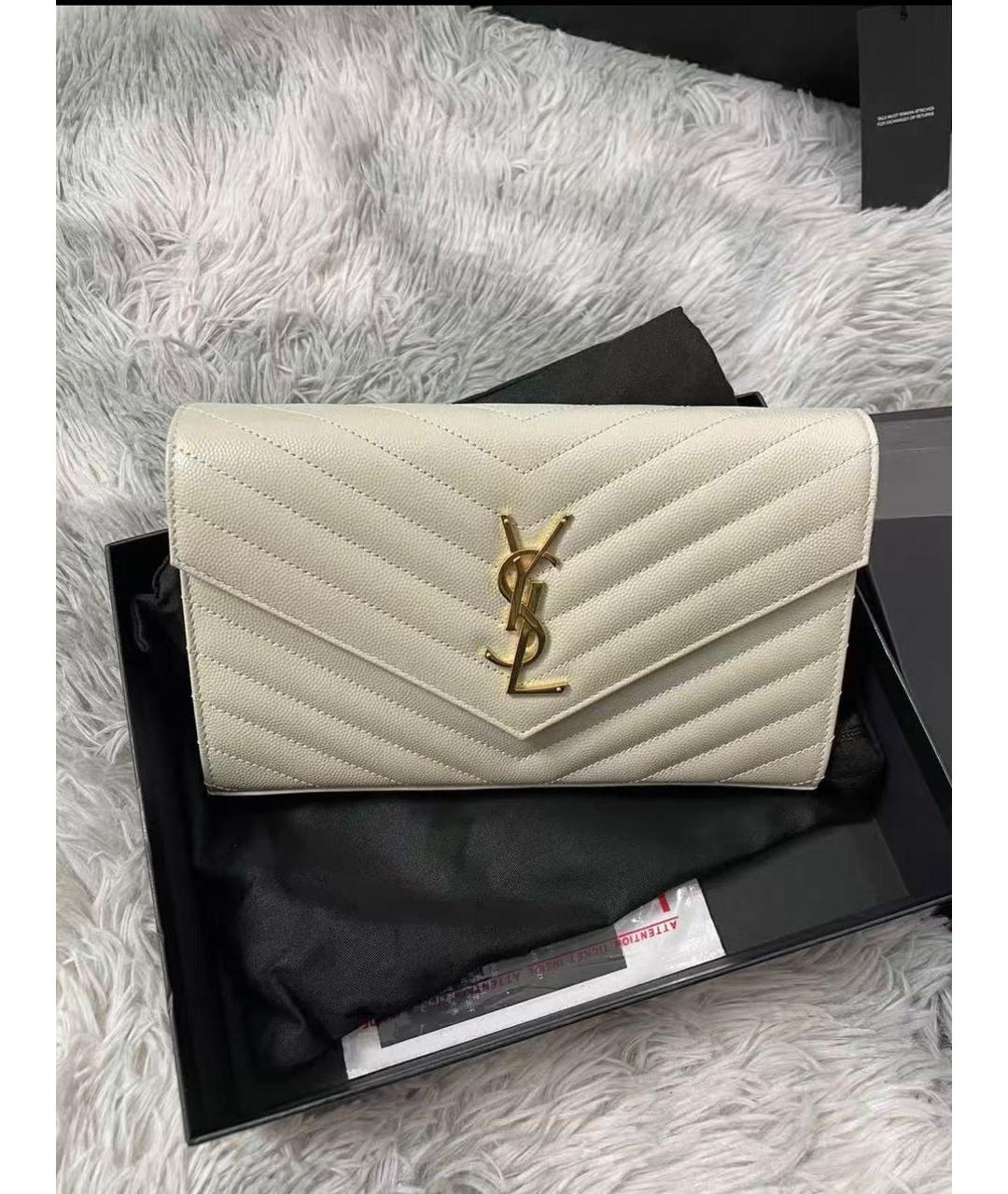 SAINT LAURENT Бежевая кожаная сумка через плечо, фото 3