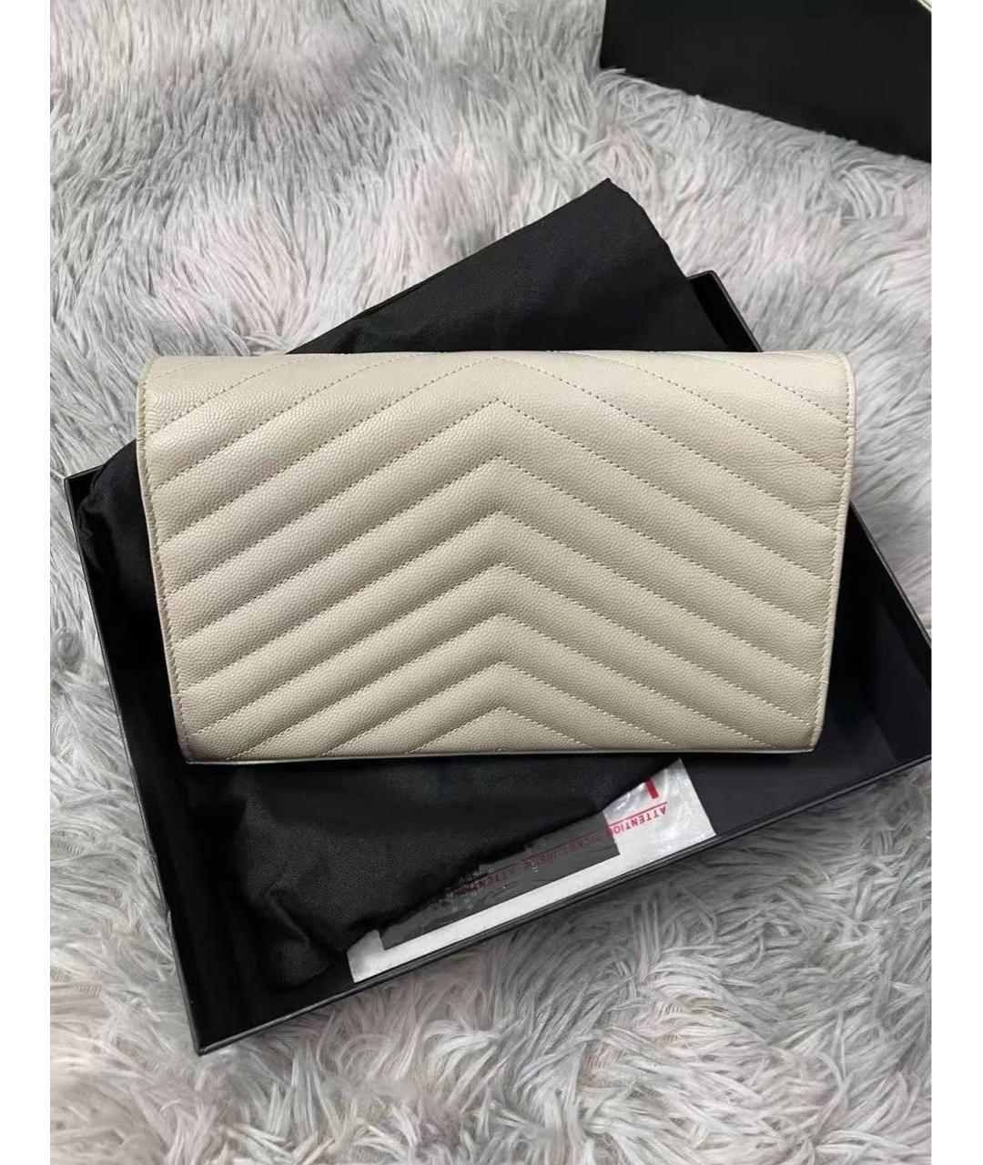 SAINT LAURENT Бежевая кожаная сумка через плечо, фото 4