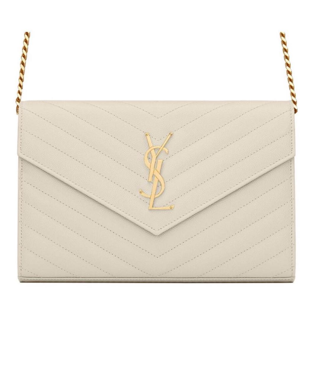 SAINT LAURENT Бежевая кожаная сумка через плечо, фото 5