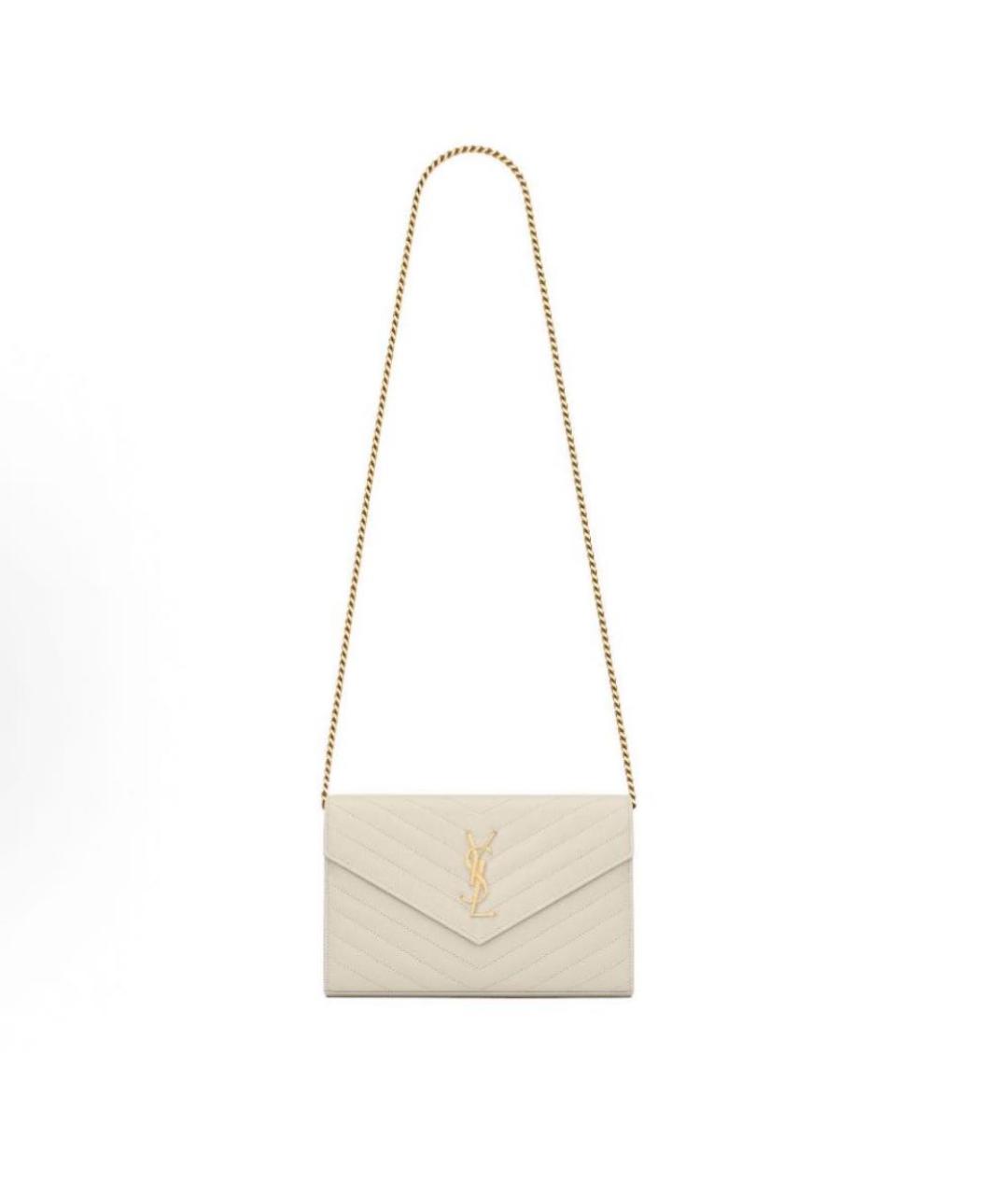 SAINT LAURENT Бежевая кожаная сумка через плечо, фото 2