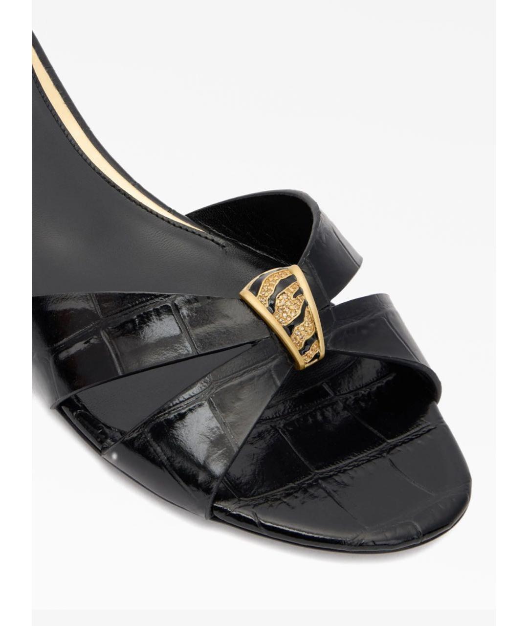 ROBERTO CAVALLI Черные кожаные шлепанцы, фото 5
