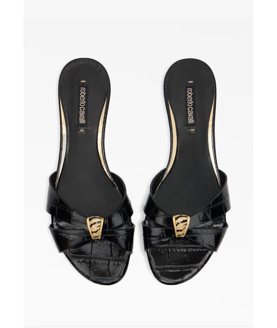 ROBERTO CAVALLI Черные кожаные шлепанцы, фото 2