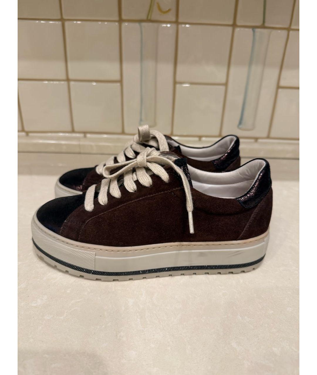 BRUNELLO CUCINELLI Бордовые замшевые кеды, фото 5