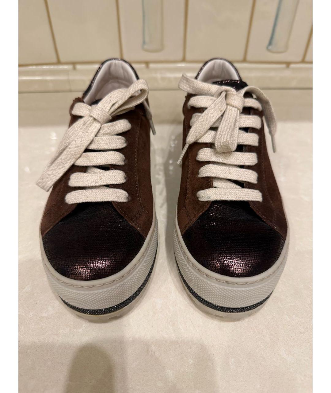 BRUNELLO CUCINELLI Бордовые замшевые кеды, фото 2