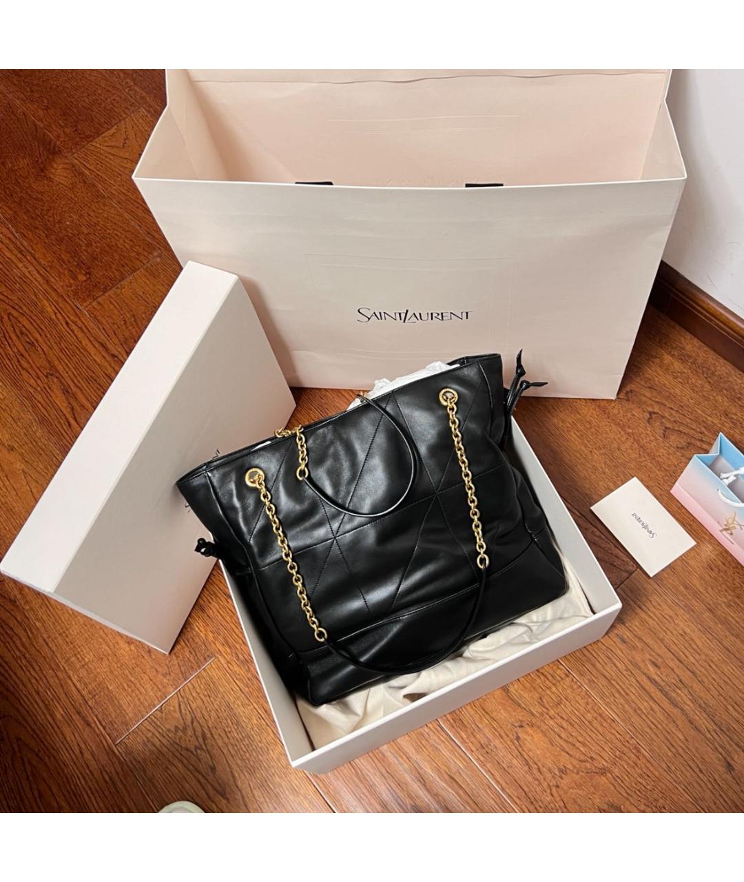 SAINT LAURENT Черная кожаная сумка тоут, фото 4