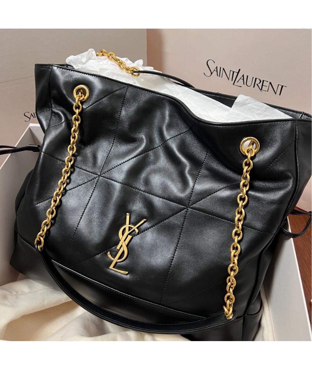 SAINT LAURENT Черная кожаная сумка тоут, фото 2