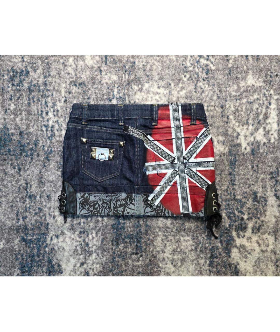 PHILIPP PLEIN Синяя хлопковая юбка мини, фото 2