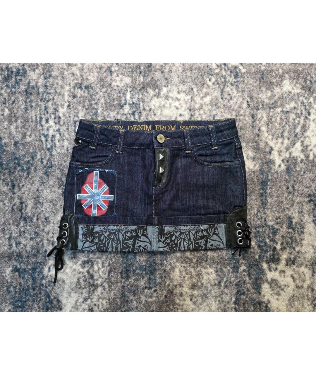 PHILIPP PLEIN Синяя хлопковая юбка мини, фото 8