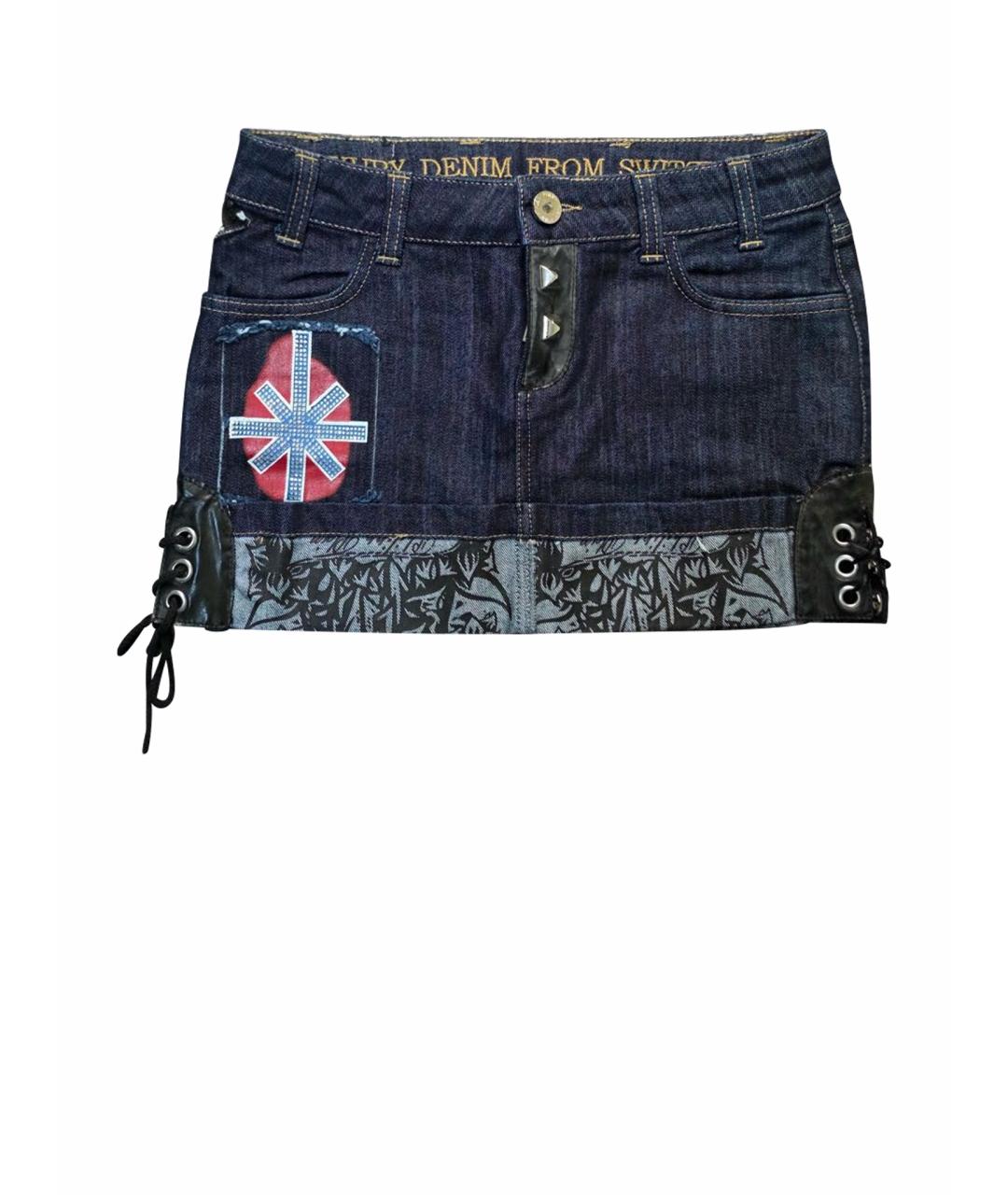 PHILIPP PLEIN Синяя хлопковая юбка мини, фото 1