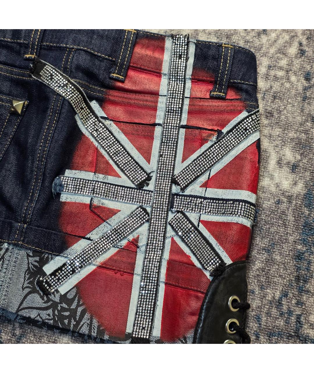 PHILIPP PLEIN Синяя хлопковая юбка мини, фото 3