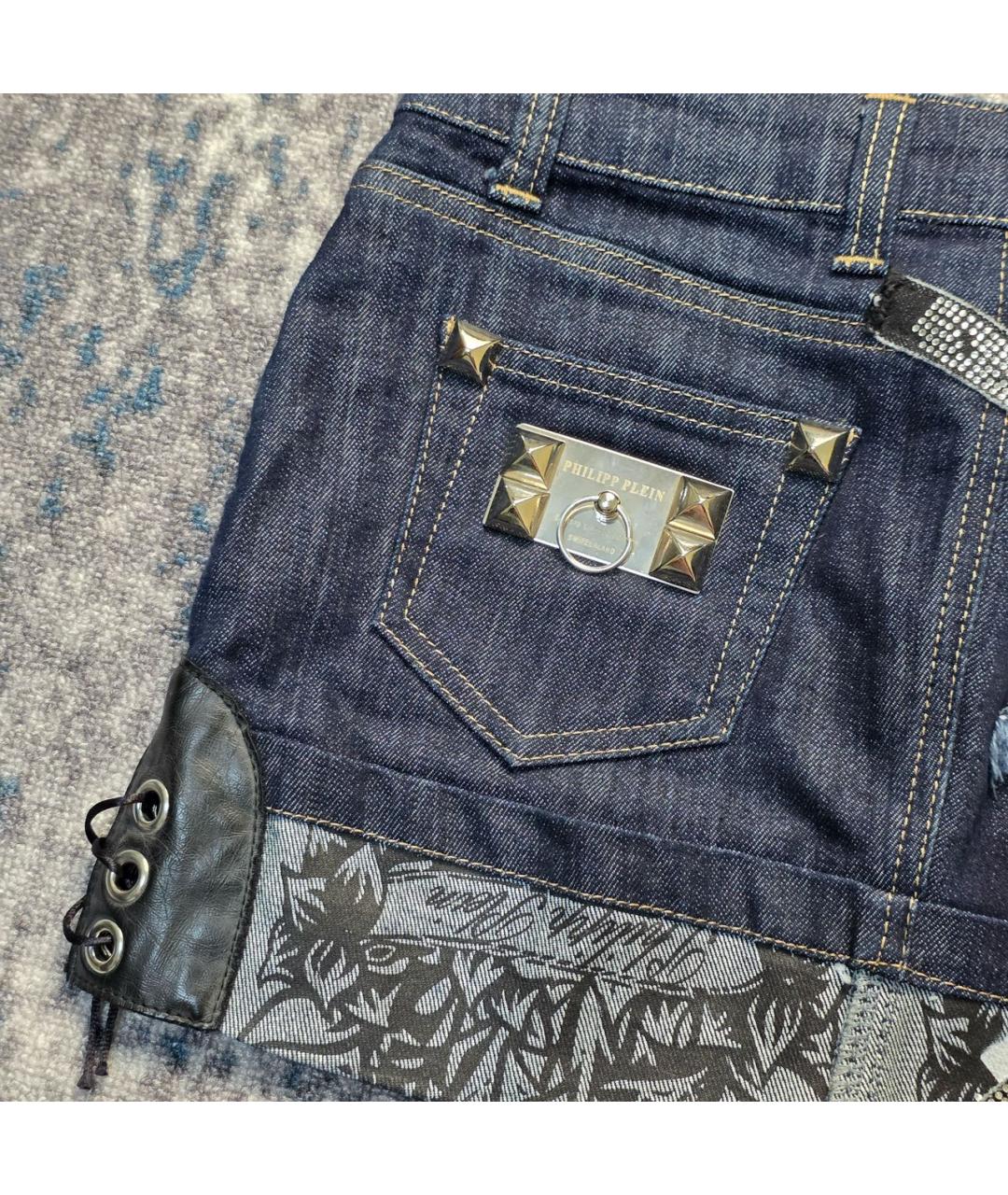 PHILIPP PLEIN Синяя хлопковая юбка мини, фото 4