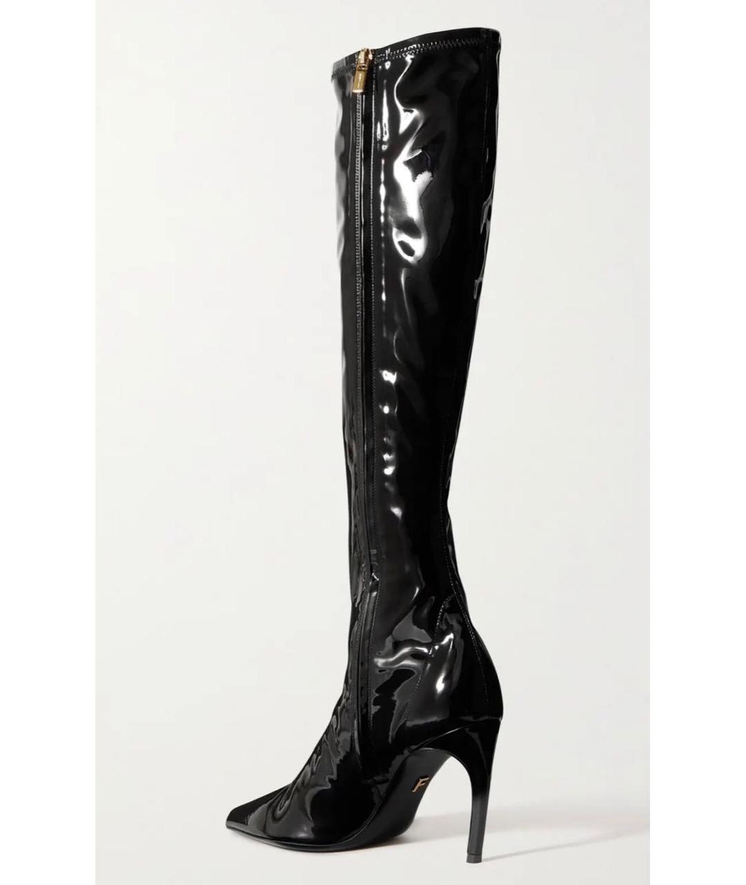 FERRAGAMO Черные ботфорты из лакированной кожи, фото 4