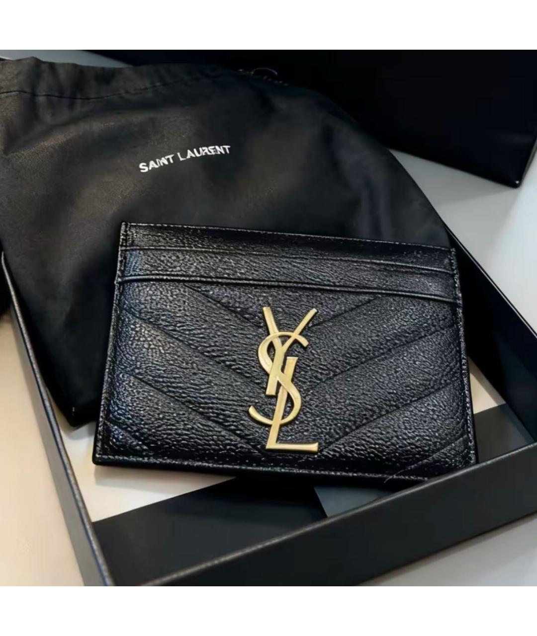 SAINT LAURENT Черный кожаный кардхолдер, фото 2