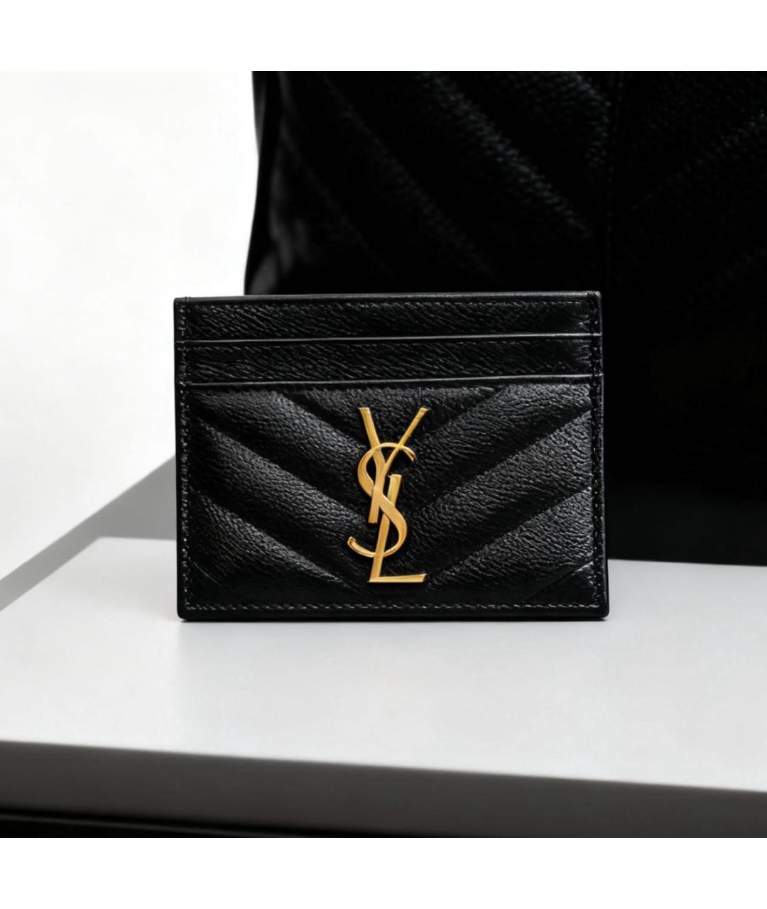 SAINT LAURENT Черный кожаный кардхолдер, фото 4
