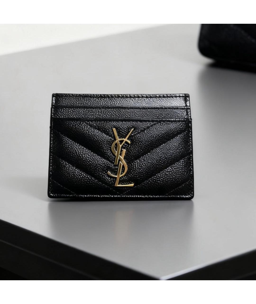 SAINT LAURENT Черный кожаный кардхолдер, фото 3