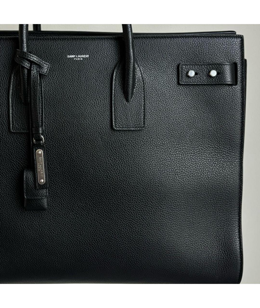 SAINT LAURENT Черная кожаная сумка тоут, фото 2