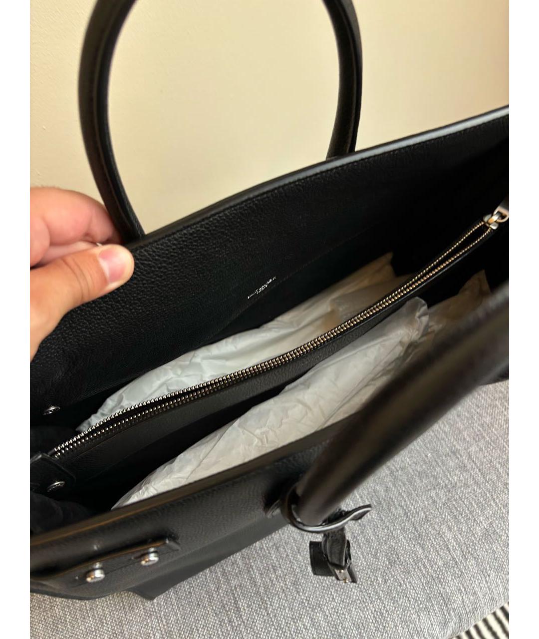 SAINT LAURENT Черная кожаная сумка тоут, фото 4