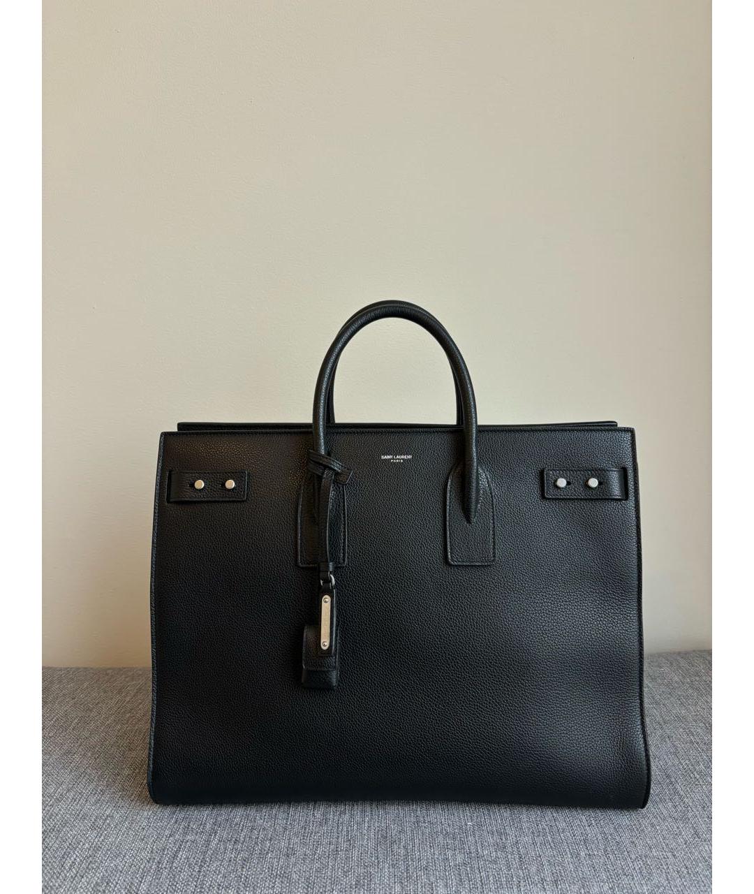 SAINT LAURENT Черная кожаная сумка тоут, фото 5